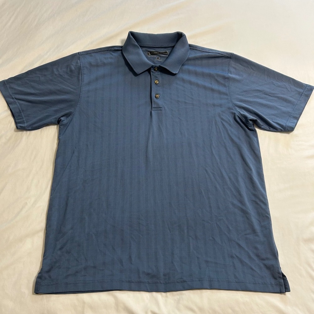 Pebble Beach Dry-Luxe Performance Golf Polo Shirt Mens Large Blue Stripe L